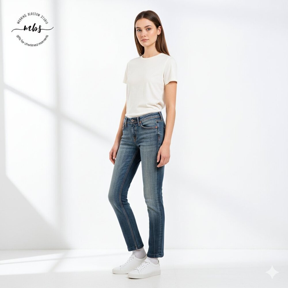 7‎ For All Mankind Flynt Low Waist Distressed Skinny Leg Jeans Blue Women 25